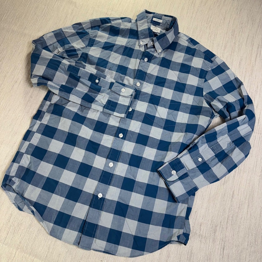 J.Crew Thomas Mason Archive Mens Slim Fit Blue Buffalo Check Shirt Size M